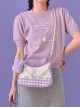 Cute Purple Plush Bunny Pearl Chain Heart Accessory Detachable Shoulder Strap Purple Plaid Sweet Lolita Shoulder Messenger Bag