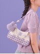 Cute Purple Plush Bunny Pearl Chain Heart Accessory Detachable Shoulder Strap Purple Plaid Sweet Lolita Shoulder Messenger Bag