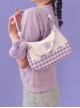 Cute Purple Plush Bunny Pearl Chain Heart Accessory Detachable Shoulder Strap Purple Plaid Sweet Lolita Shoulder Messenger Bag