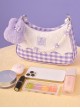 Cute Purple Plush Bunny Pearl Chain Heart Accessory Detachable Shoulder Strap Purple Plaid Sweet Lolita Shoulder Messenger Bag