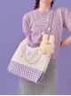 Purple Plaid Contrasting Color Vest Style Large-Capacity Messenger Bag Sweet Lolita Detachable Cute Rabbit Metal Chain Decoration
