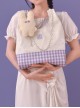 Purple Plaid Contrasting Color Vest Style Large-Capacity Messenger Bag Sweet Lolita Detachable Cute Rabbit Metal Chain Decoration