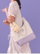 Purple Plaid Contrasting Color Vest Style Large-Capacity Messenger Bag Sweet Lolita Detachable Cute Rabbit Metal Chain Decoration