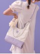 Purple Plaid Contrasting Color Vest Style Large-Capacity Messenger Bag Sweet Lolita Detachable Cute Rabbit Metal Chain Decoration