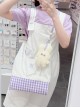 Purple Plaid Contrasting Color Vest Style Large-Capacity Messenger Bag Sweet Lolita Detachable Cute Rabbit Metal Chain Decoration