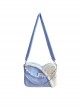 Autumn Winter Light Blue Corduroy Bead Chain Accessories Tulip Stitching Design Sweet Lolita Shoulder Bag