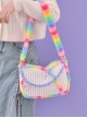 Plush Rainbow Stitching White Corduroy Blue-Purple Chain Decorate Sweet Lolita Shoulder Bag