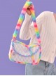 Plush Rainbow Stitching White Corduroy Blue-Purple Chain Decorate Sweet Lolita Shoulder Bag