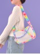 Plush Rainbow Stitching White Corduroy Blue-Purple Chain Decorate Sweet Lolita Shoulder Bag