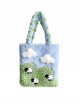 Blue Green Color Contrast Blue Sky White Clouds Splicing Grass Cartoon Lamb Large-Capacity Woven Shoulder Strap Sweet Lolita Shoulder Bag