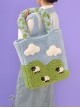 Blue Green Color Contrast Blue Sky White Clouds Splicing Grass Cartoon Lamb Large-Capacity Woven Shoulder Strap Sweet Lolita Shoulder Bag