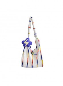 Large-Capacity Vest Style Autumn Winter Plush Cute Rainbow Chain Dark Cloud Lightning Detachable Decorative Sweet Lolita Messenger Bag