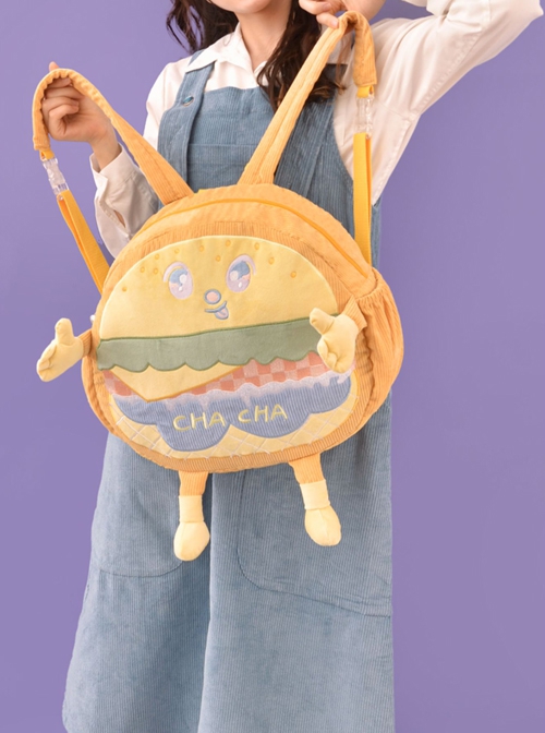 Cartoon Cute Hamburger Anthropomorphic Student Large-Capacity Plush Sweet Lolita Backpack