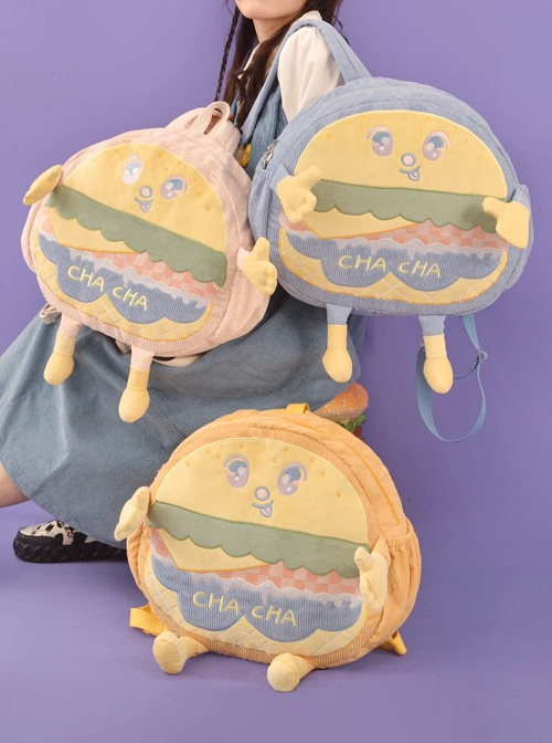 Cartoon Cute Hamburger Anthropomorphic Student Large-Capacity Plush Sweet Lolita Backpack