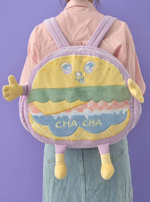 Cartoon Cute Hamburger Anthropomorphic Student Large-Capacity Plush Sweet Lolita Backpack