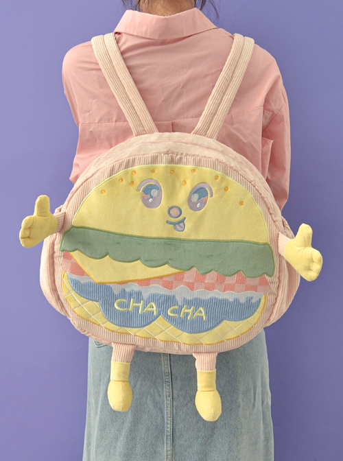 Cartoon Cute Hamburger Anthropomorphic Student Large-Capacity Plush Sweet Lolita Backpack