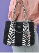 Fashion Zebra Stitching Large Capacity Hollow Heart Metal Chain Butterfly Decoration Classic Lolita Shoulder Bag