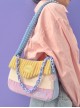 Autumn Winter Corduroy Girl Hit Color Stitching Design Daily Sweet Lolita Shoulder Bag