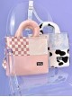 Milk Cow Pattern Blue Sky Plaid Stitching Summer Large-Capacity Sweet Lolita Handheld Shoulder Bag