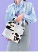 Milk Cow Pattern Blue Sky Plaid Stitching Summer Large-Capacity Sweet Lolita Handheld Shoulder Bag