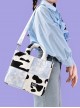 Milk Cow Pattern Blue Sky Plaid Stitching Summer Large-Capacity Sweet Lolita Handheld Shoulder Bag