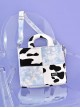 Milk Cow Pattern Blue Sky Plaid Stitching Summer Large-Capacity Sweet Lolita Handheld Shoulder Bag