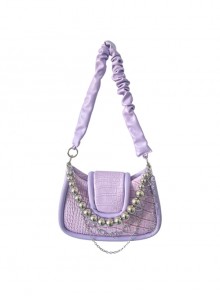 Pure Color Summer PU Simple Fashion Steel Ball Hollow Love Chain Decoration Sweet Lolita Shoulder Bag
