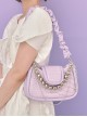 Pure Color Summer PU Simple Fashion Steel Ball Hollow Love Chain Decoration Sweet Lolita Shoulder Bag