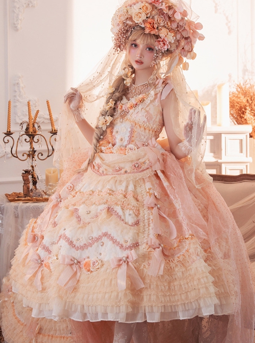 Retro Gorgeous Court Style Tea Party Style Lace Flower Decoration Sweet Lolita Sleeveless Dress