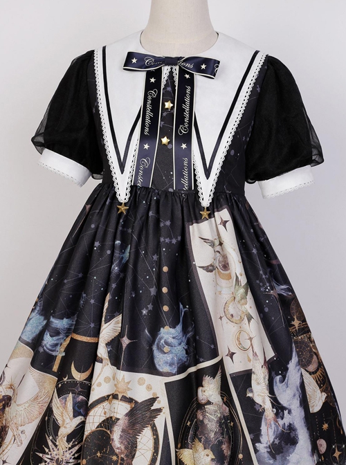 Starry Sky Bird Series Magical Girl Exquisitely Printed Preppy Style Classic Lolita Summer Short-Sleeved Dress