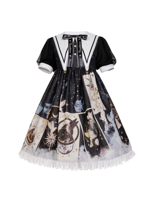 Starry Sky Bird Series Magical Girl Exquisitely Printed Preppy Style Classic Lolita Summer Short-Sleeved Dress