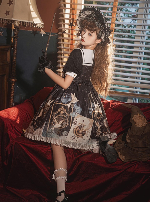 Starry Sky Bird Series Magical Girl Exquisitely Printed Preppy Style Classic Lolita Summer Short-Sleeved Dress