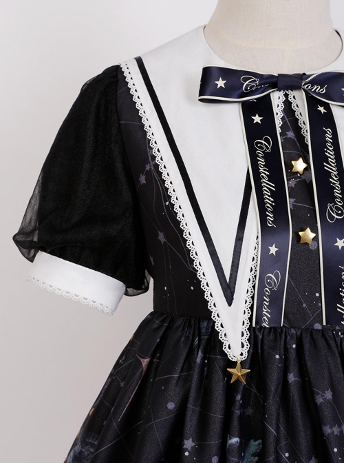 Starry Sky Bird Series Magical Girl Exquisitely Printed Preppy Style Classic Lolita Summer Short-Sleeved Dress