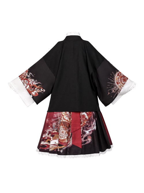 Japanese Girl Spring Summer Print Classic Lolita Sleeveless Dress Shirt Coat Suit