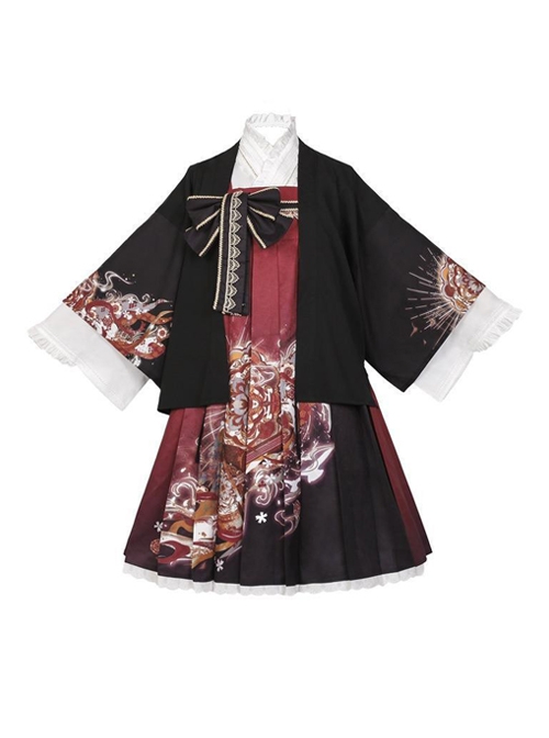 Japanese Girl Spring Summer Print Classic Lolita Sleeveless Dress Shirt Coat Suit