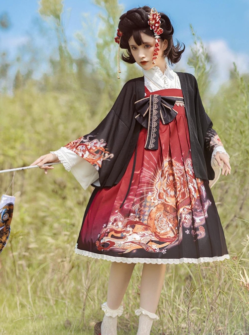 Japanese Girl Spring Summer Print Classic Lolita Sleeveless Dress Shirt Coat Suit