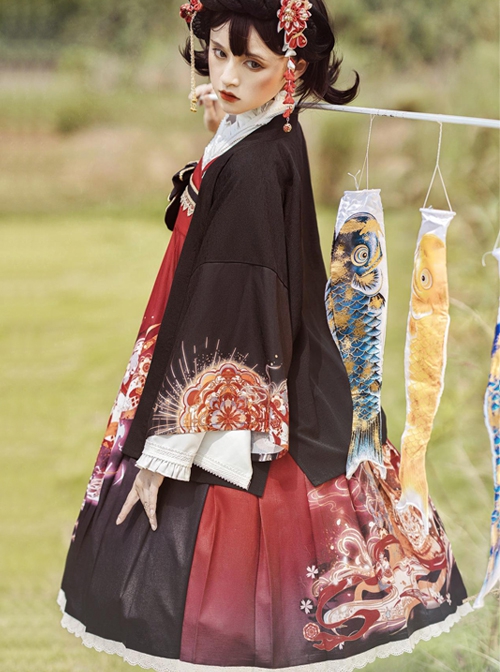 Japanese Girl Spring Summer Print Classic Lolita Sleeveless Dress Shirt Coat Suit