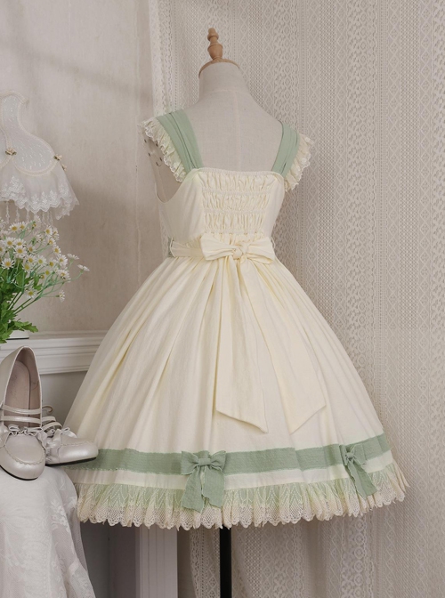 Pastoral Style Elegant Embroidery Green Fresh Lace Irregular Hem Design Classic Lolita Sleeveless Dress