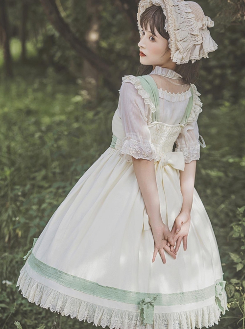 Pastoral Style Elegant Embroidery Green Fresh Lace Irregular Hem Design Classic Lolita Sleeveless Dress