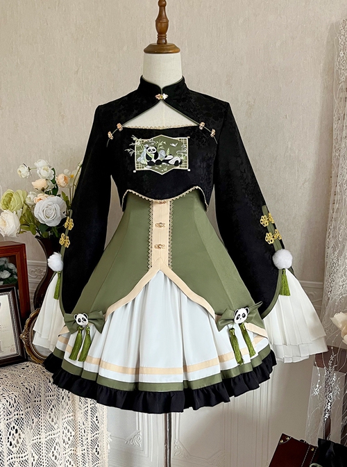 Chinese Style New Chinese Style Improved Han Element Panda Embroidery Hairball Decoration Cute Classic Lolita Sleeveless Dress Suit