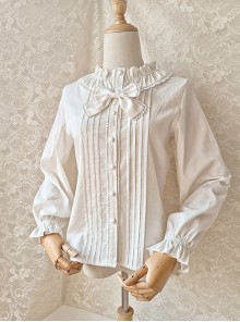 Solid Color Lace Ruffle Round Neck Daily Versatile Classic Lolita Long-Sleeved Shirt