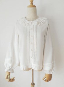 White Lace Doll Collar Chiffon Lantern Sleeve Ruffle Classic Lolita Long Sleeve Shirt