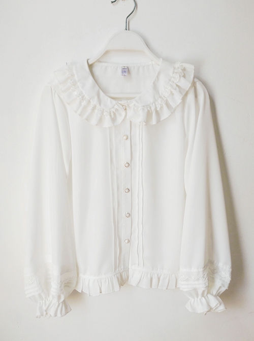 White Lace Doll Collar Chiffon Lantern Sleeve Ruffle Classic Lolita Long Sleeve Shirt