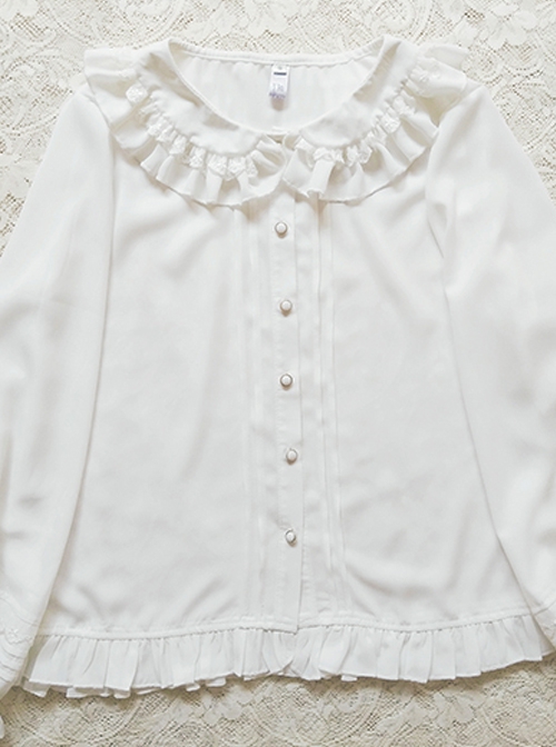 White Lace Doll Collar Chiffon Lantern Sleeve Ruffle Classic Lolita Long Sleeve Shirt