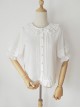 Cute Lace Doll Collar Ruffle Trim Lantern Sleeve Chiffon Classic Lolita Short Sleeve Shirt