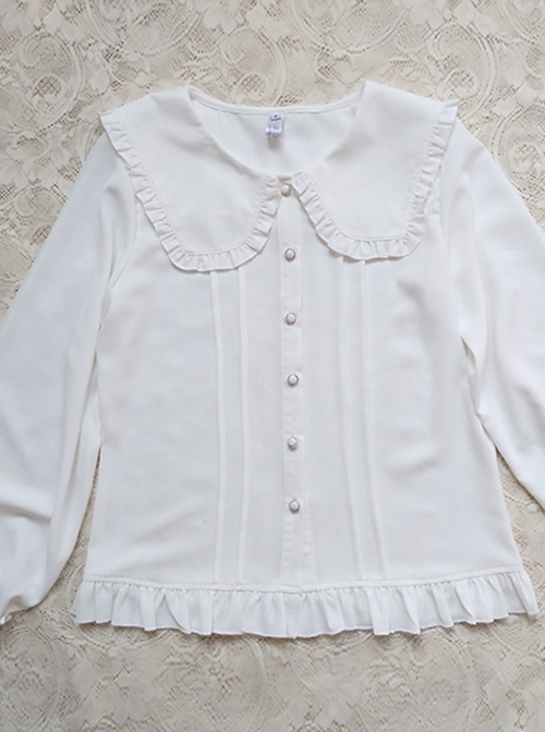 Solid Color Daily All-Match Loose Ruffle Lapel Chiffon Classic Lolita Long-Sleeved Shirt