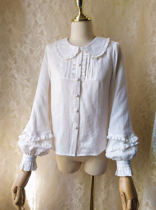 Spring Autumn Ruffled Doll Collar Lapel Lantern Sleeve Classic Lolita Long-Sleeved Shirt