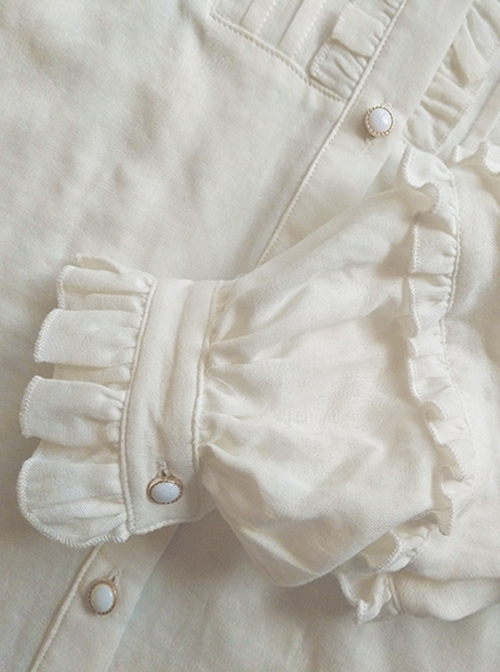 Spring Autumn Ruffled Doll Collar Lapel Lantern Sleeve Classic Lolita Long-Sleeved Shirt