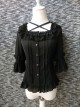 Elegant Square Neck Lacing All-Match Lace Chiffon Classic Lolita Half-Sleeved Shirt