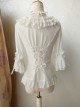 Elegant Square Neck Lacing All-Match Lace Chiffon Classic Lolita Half-Sleeved Shirt